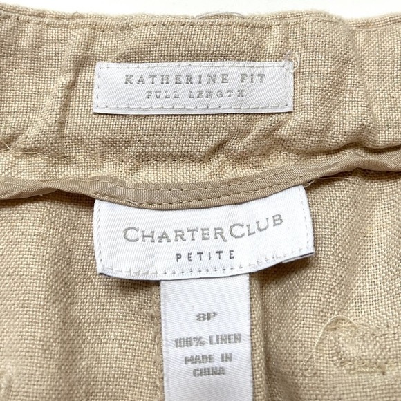 Charter Club Katherine Fit 100% Linen Straight Leg Cream Pants, Size 8 Petite - Picture 11 of 11